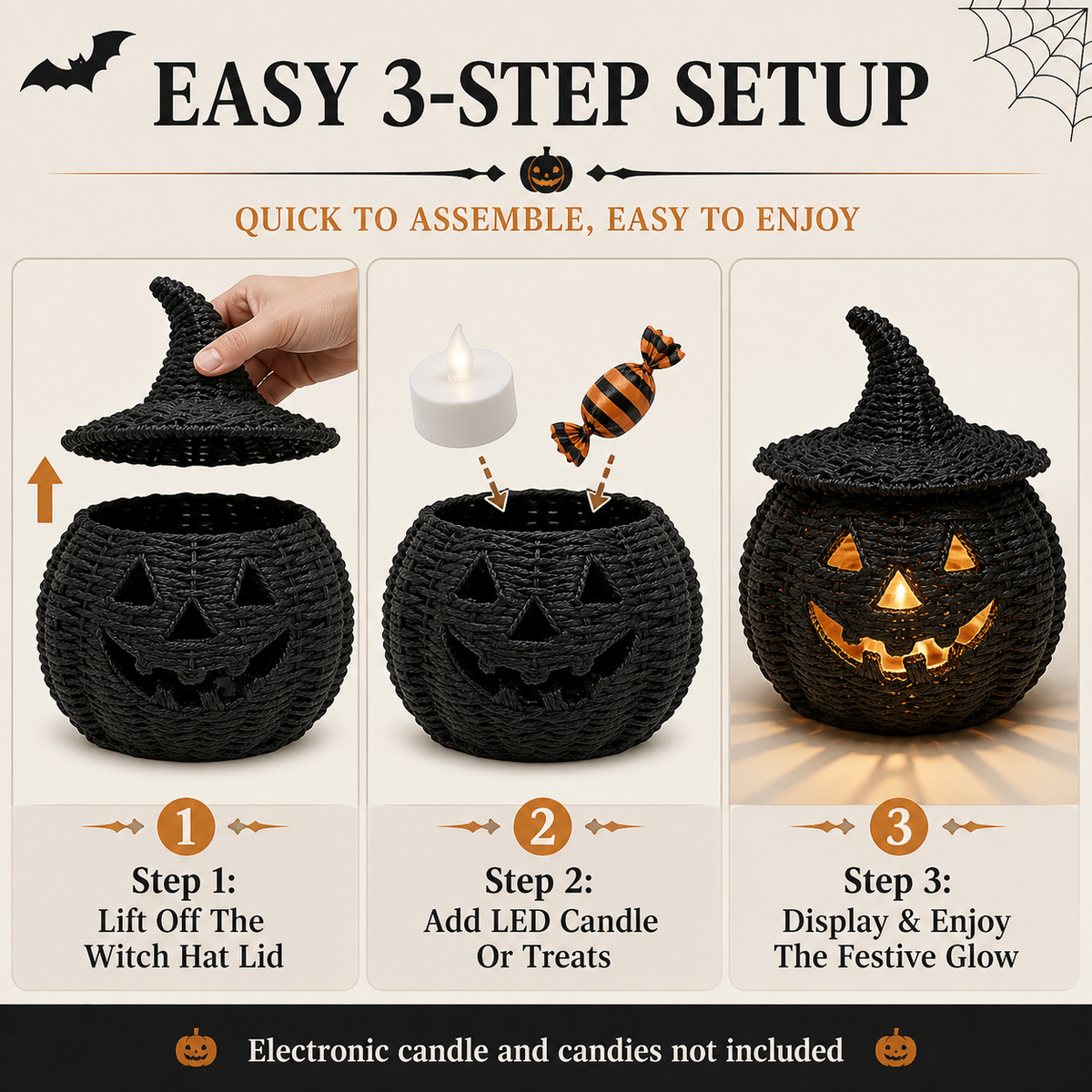 Black resin hollow pumpkin lantern Halloween lantern