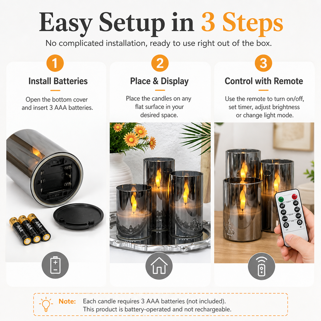 Three-piece LED electronic candle set