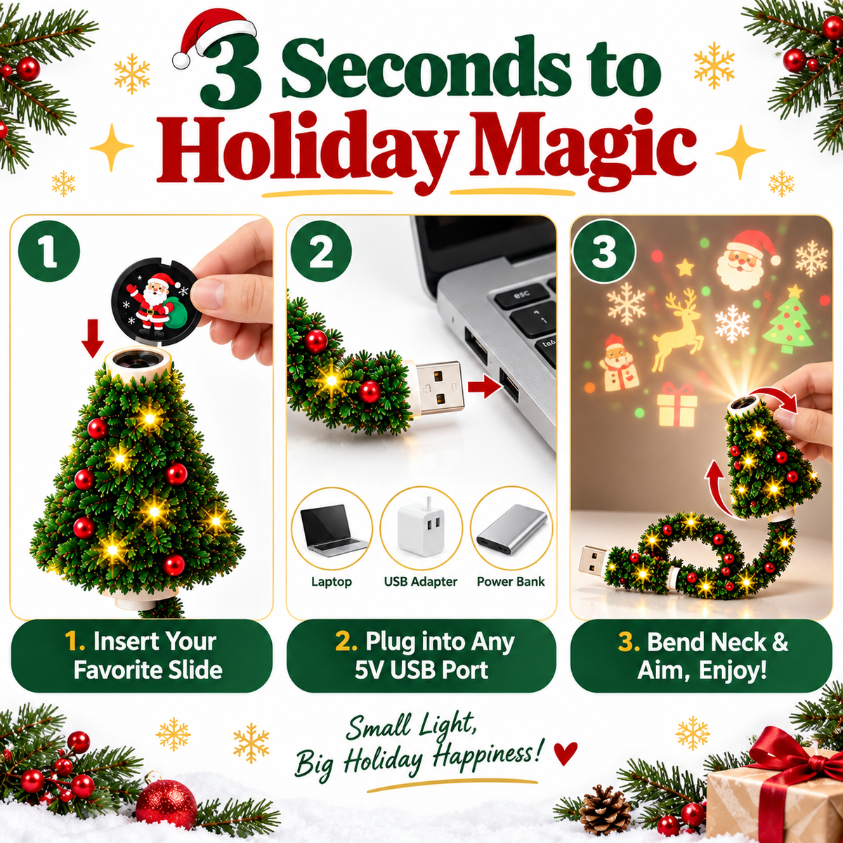 HD USB Christmas tree projector light