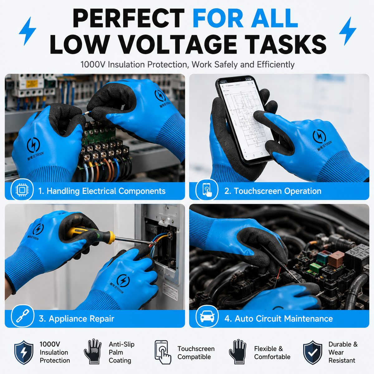 Low-voltage insulating gloves (1000V)