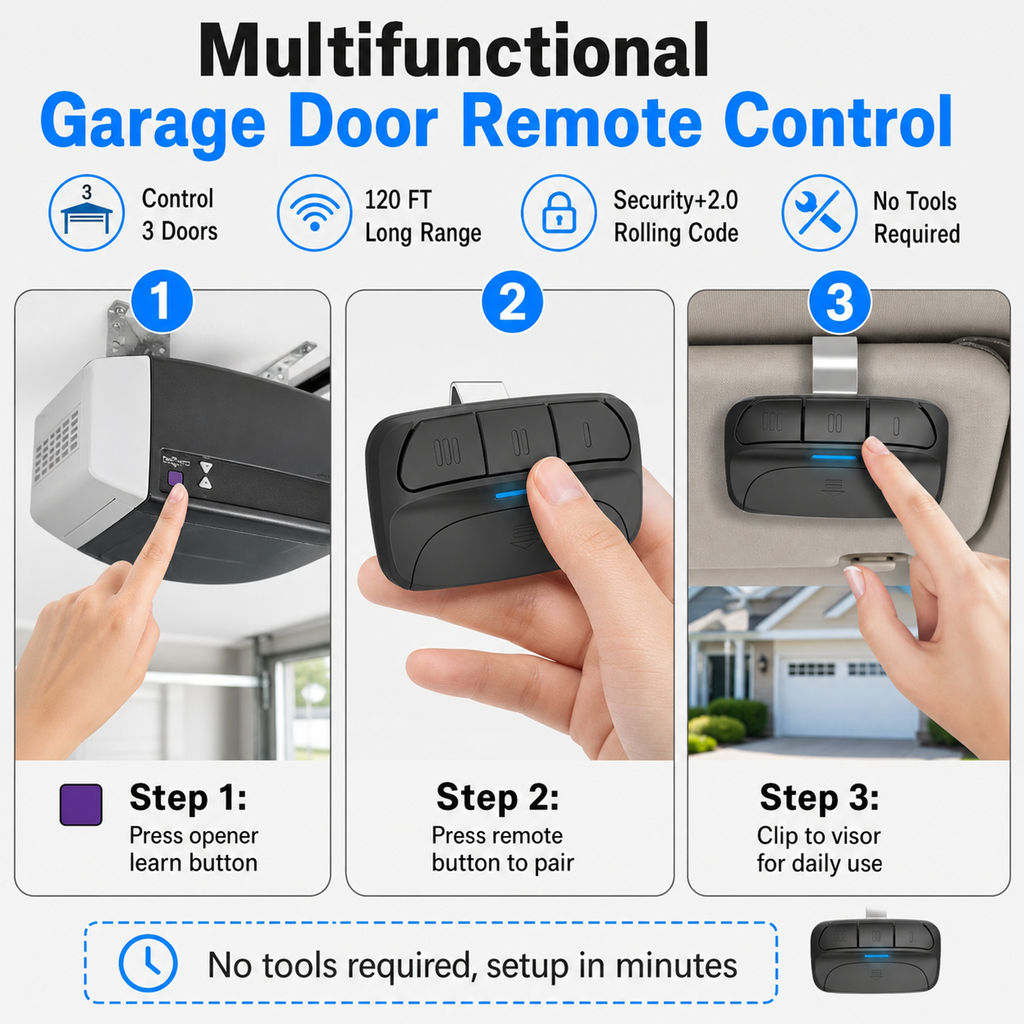 Multifunctional Garage Door Remote — Compatible with LiftMaster, Chamberlain, and Craftsman Garage Door Openers