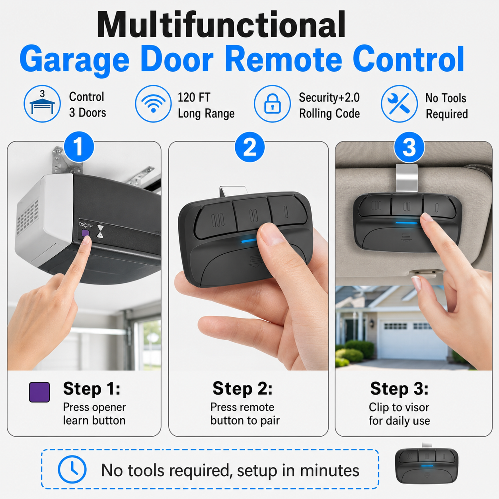 Multifunctional Garage Door Remote — Compatible with LiftMaster, Chamberlain, and Craftsman Garage Door Openers
