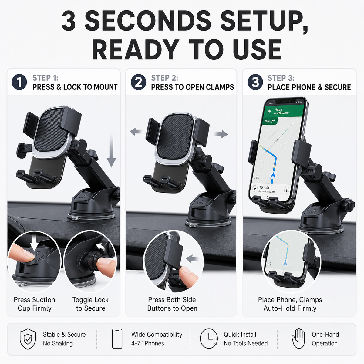 Telescopic car phone holder