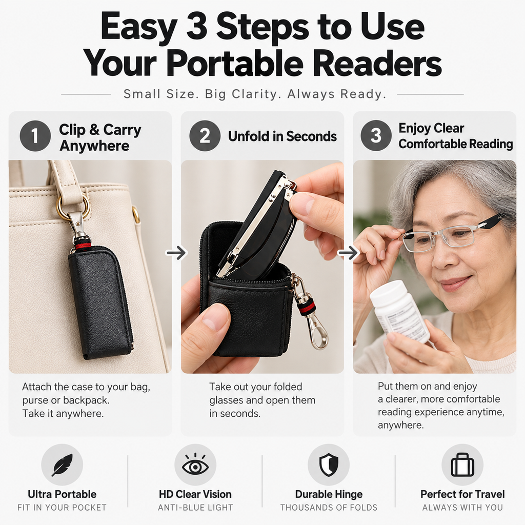 Mini Folding Reading Glasses: HD Anti-Blue Light Eye Protection Portable Readers for Elderly Travel