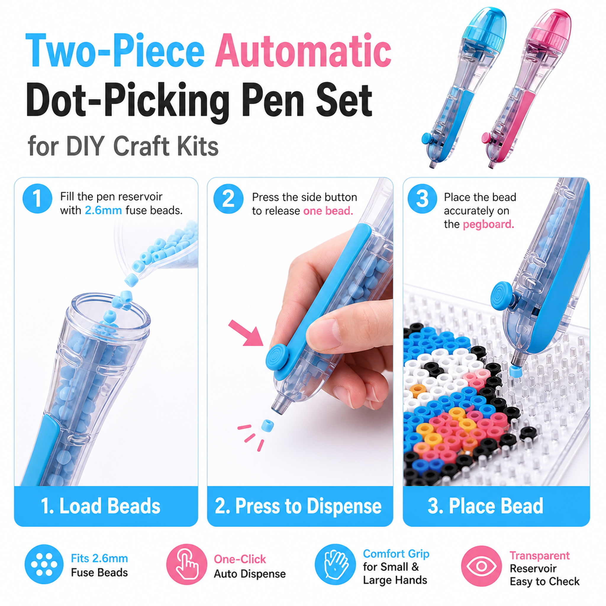 DIY Fuse Bead 2-Piece Set with Automatic Bead-Placing Pen
