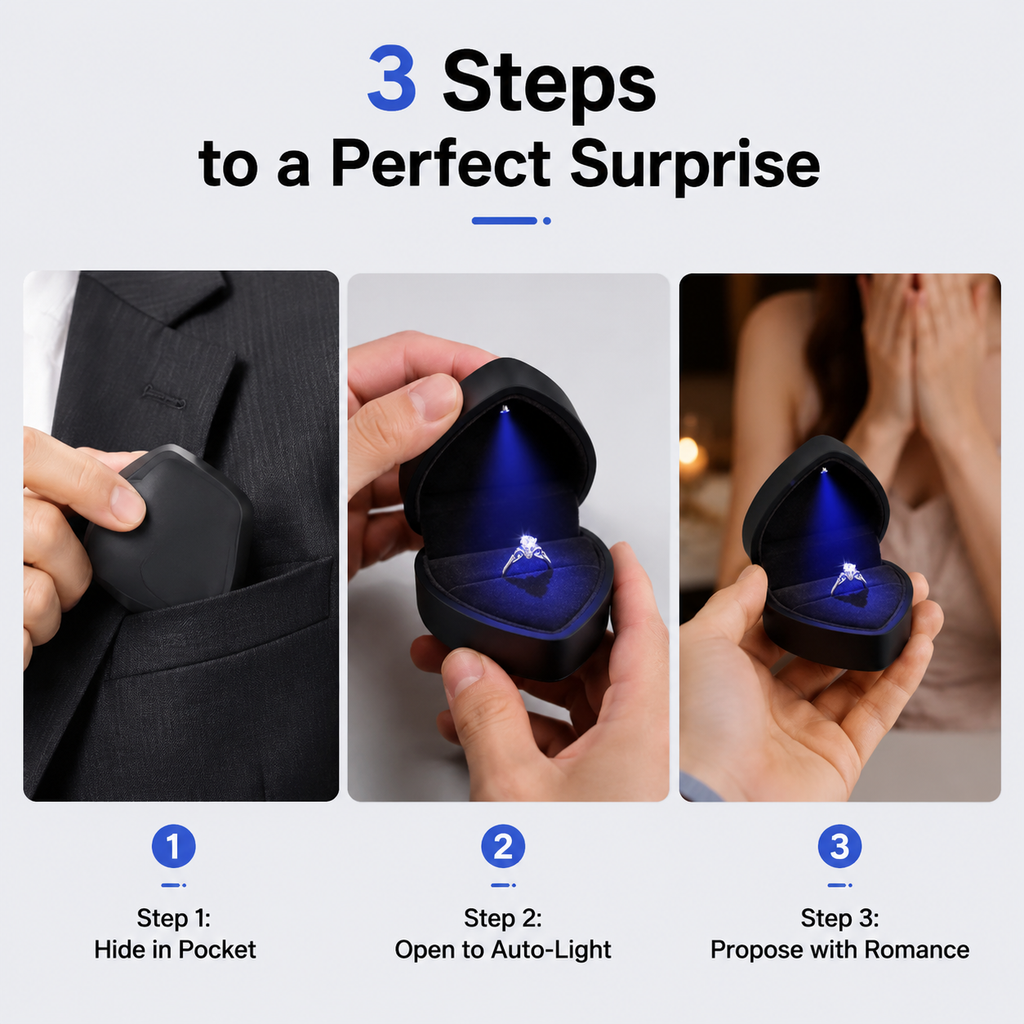 Heart-shaped LED light-up ring box
