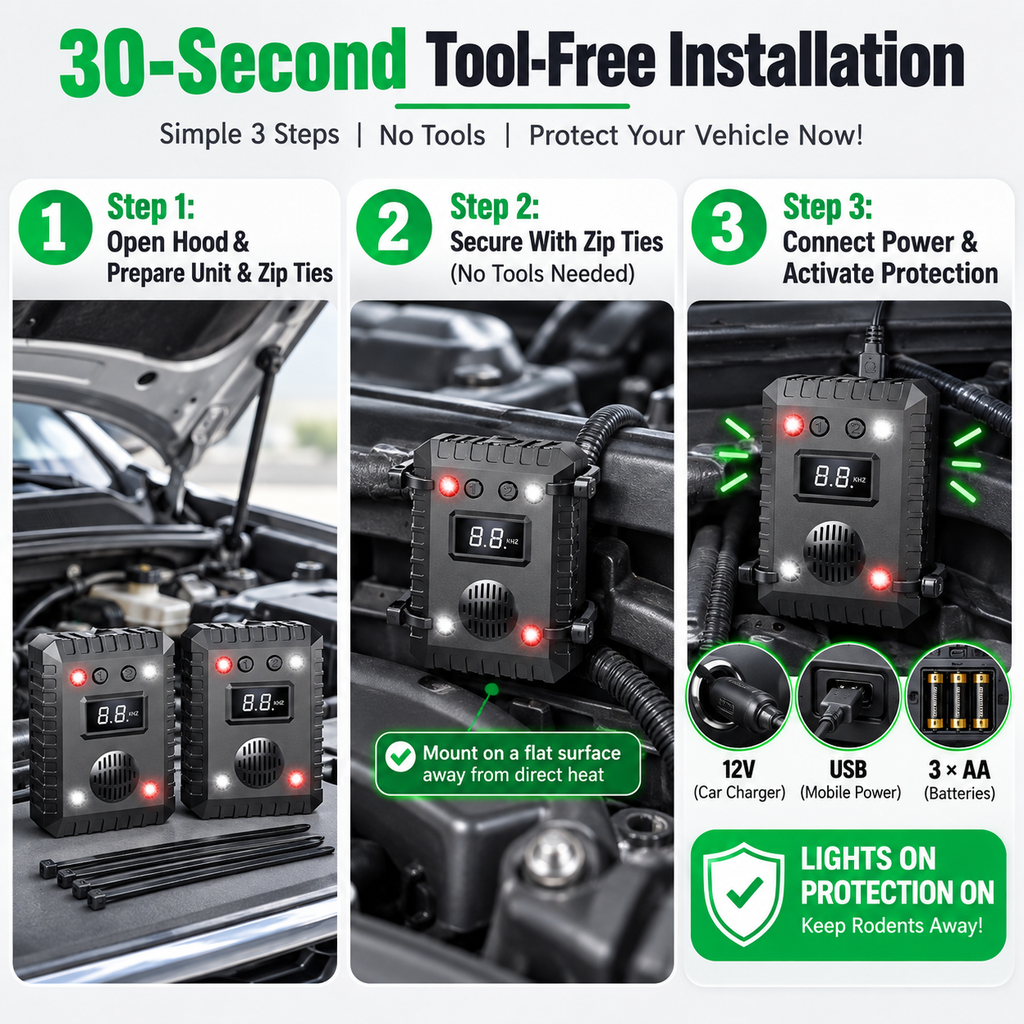 2026 Model Ultrasonic Rodent Repeller for Vehicle Engines