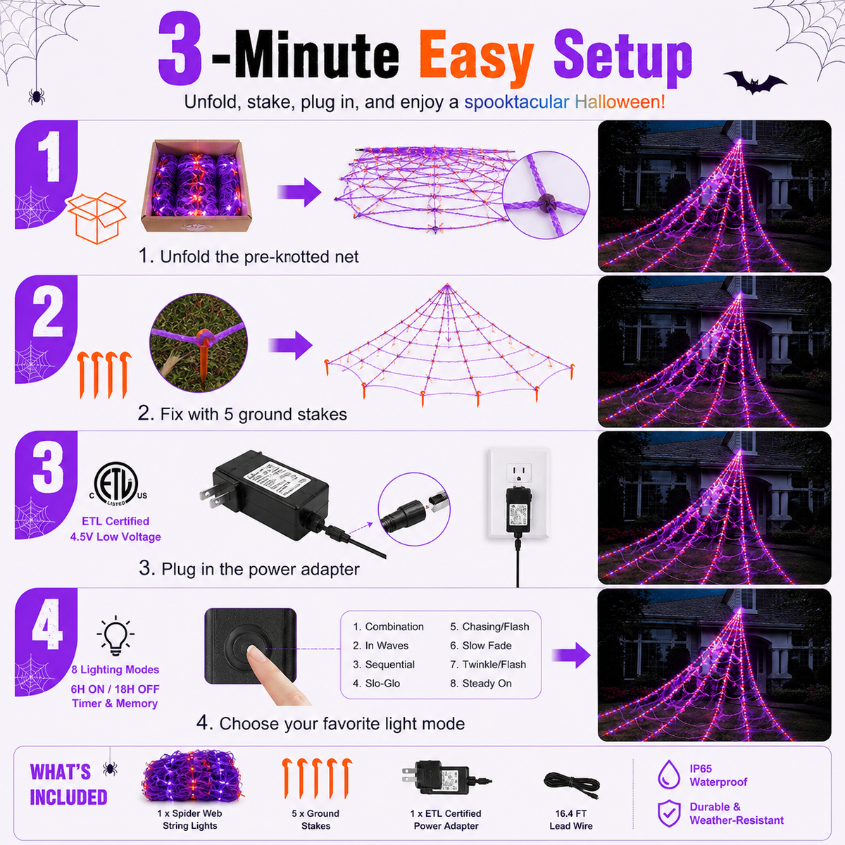 Halloween Spiderweb String Lights