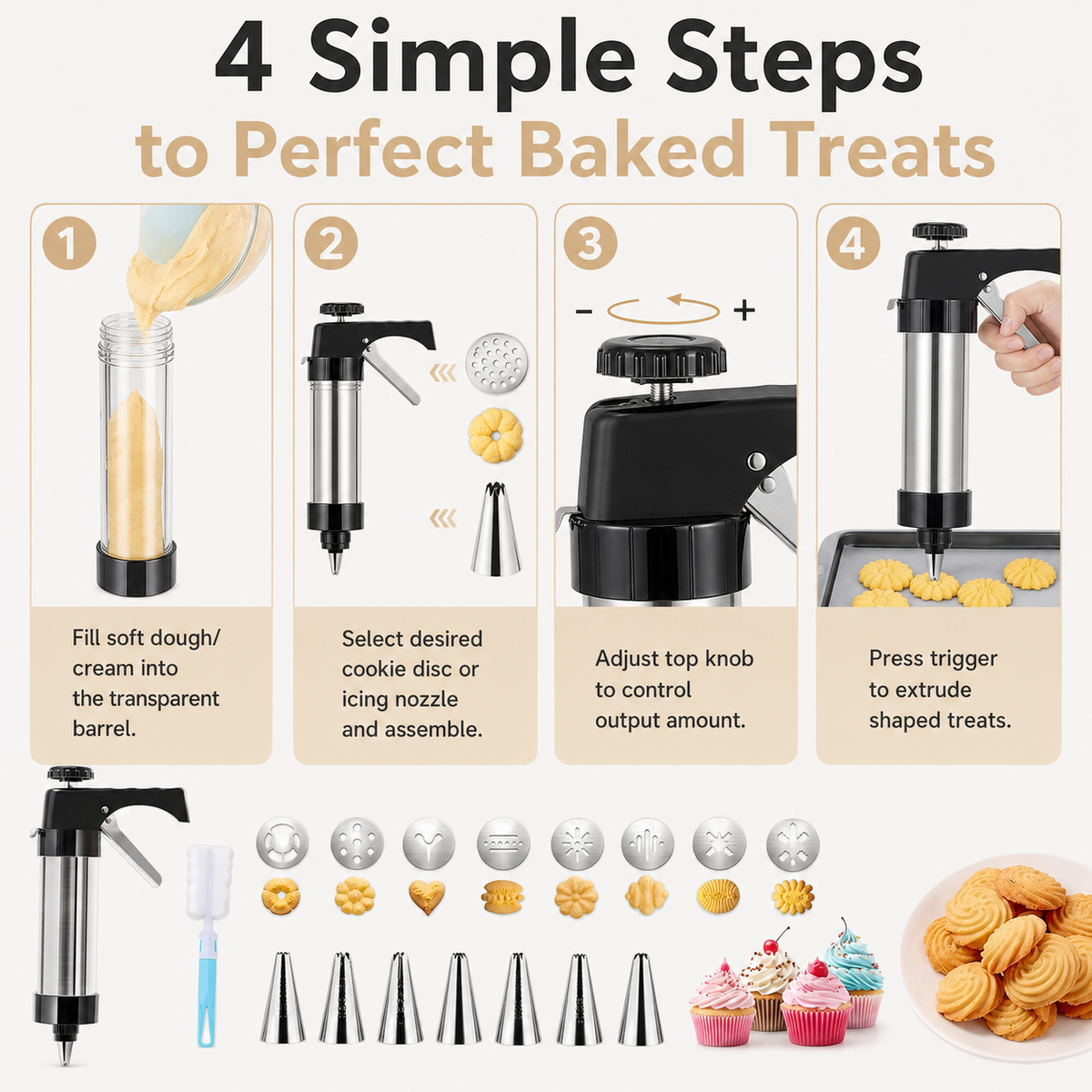 Cookie Press (includes decorating nozzles and bean paste molds)
