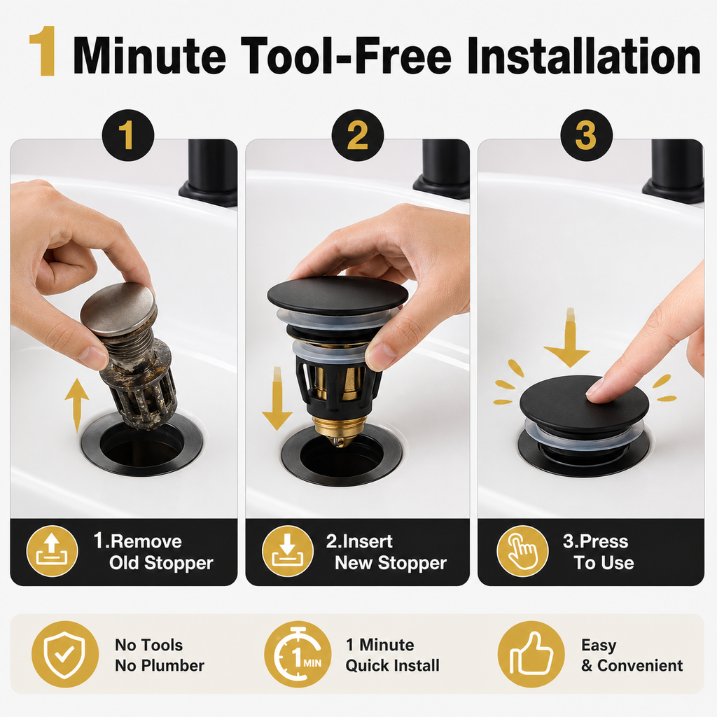 Stainless Steel Pop-up Sink Drain Plug (with Anti-Clog Strainer)
