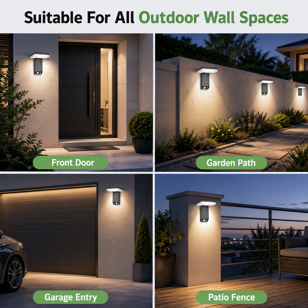 Solar Rechargeable Wall Lamp Sensor Light Waterproof IP65 Outdoor