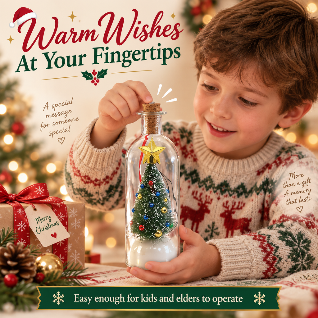 Christmas Tree-Shaped "Message in a Bottle" Voice-Recording Keepsake Ornament