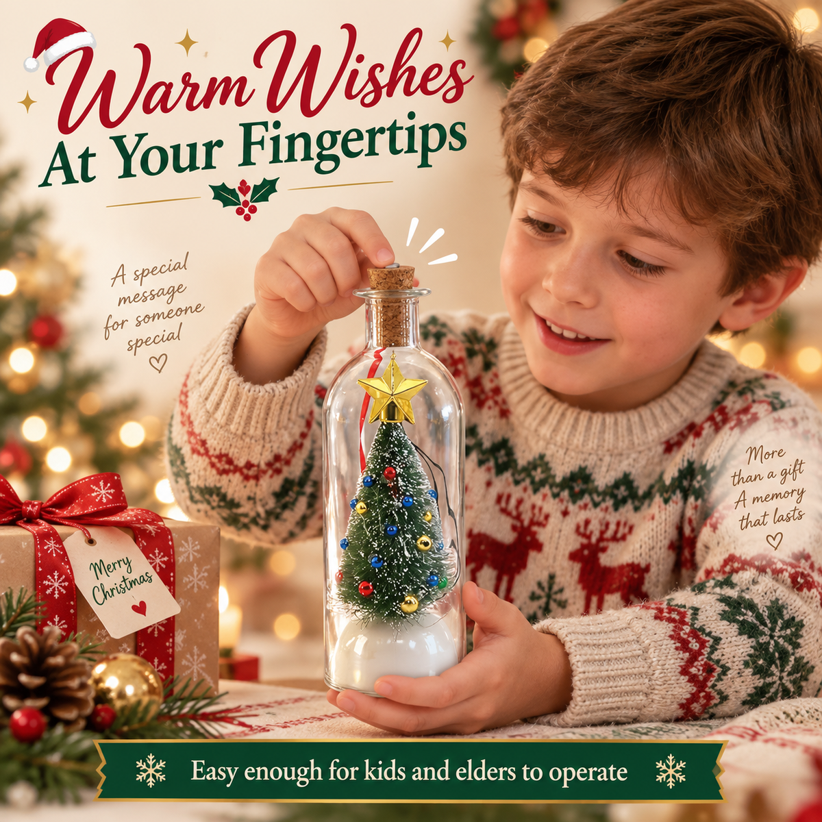 Christmas Tree-Shaped "Message in a Bottle" Voice-Recording Keepsake Ornament