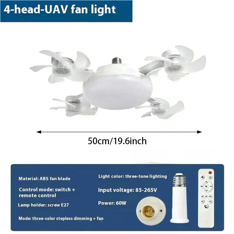 Drone Fan Integrated Light with E27 Screw Creative 3/4/5 Head Remote-Controlled