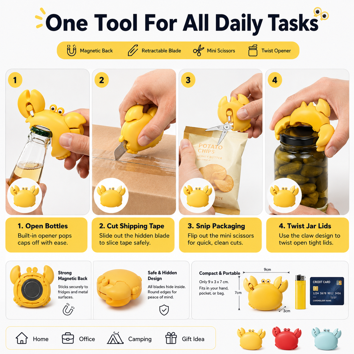 Compact 4-in-1 Kitchen Gadget with Bottle and Jar Opener