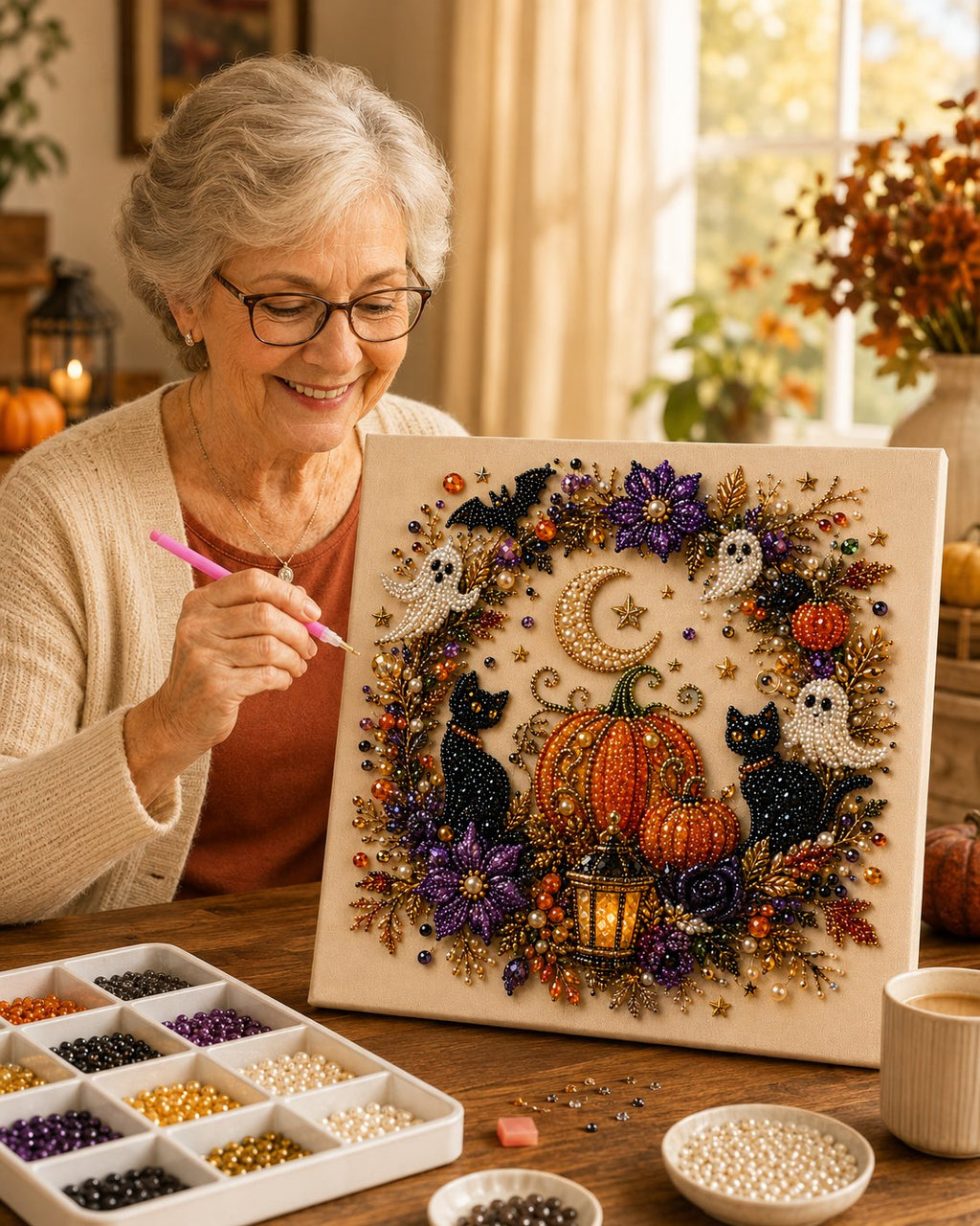 🔥 Last Day 60% OFF – 👻✨ Halloween Pearl Art DIY Kit – Turn Tiny Pearls into Spooky-Cute Magic