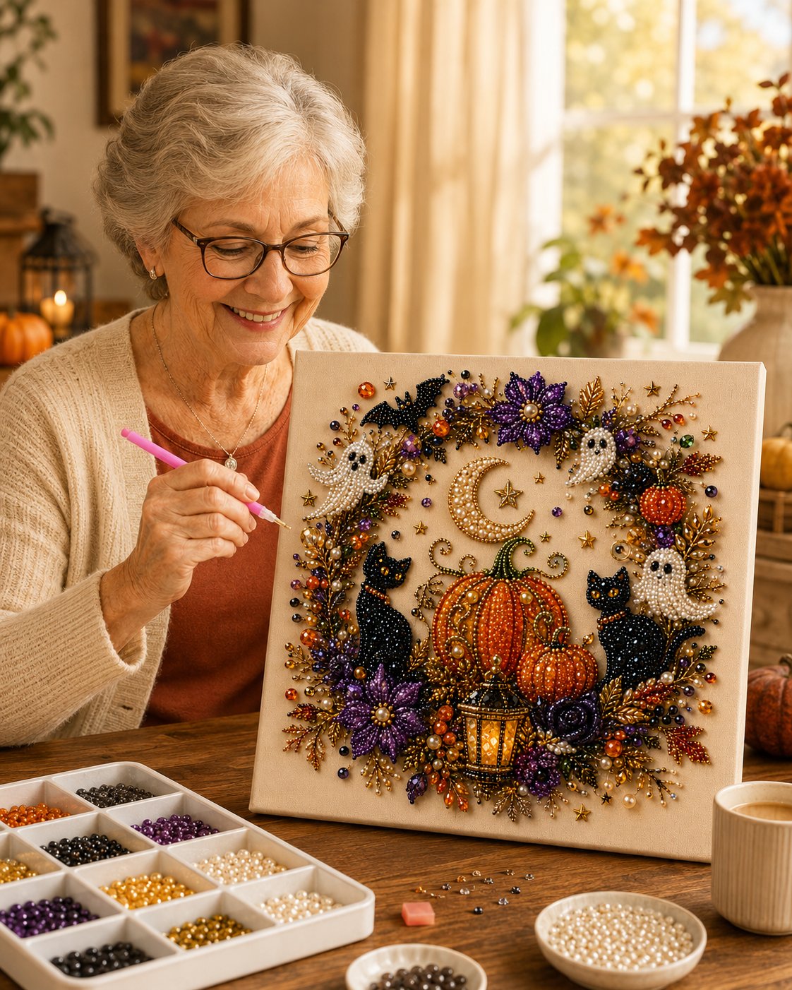 🔥 Last Day 60% OFF – 👻✨ Halloween Pearl Art DIY Kit – Turn Tiny Pearls into Spooky-Cute Magic
