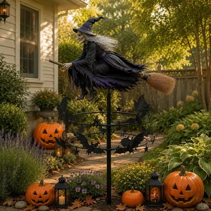 🧙‍♀️ Enchanted Witch Garden Wind Spinner – Where Witches Fly and Bats Dance