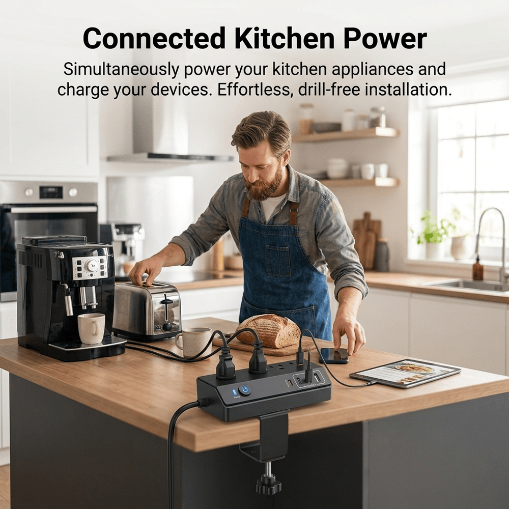 Space-Saving Clamp-on Power Strip 🔌 8/12-Port Desktop Edge Charging Station – Secure Grip Mounting with Surge Protection 💻