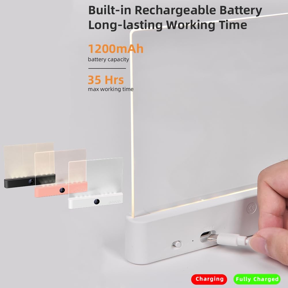 Book Light, Rechargeable Clear LED Flat Book Lights for Reading in Bed at Night with 3 Colors & Timer