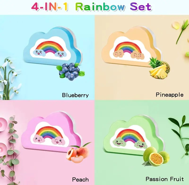 Rainbow Bath Bombs for Kids,Handmade 4 Pcs Bath Bombs Gift Set