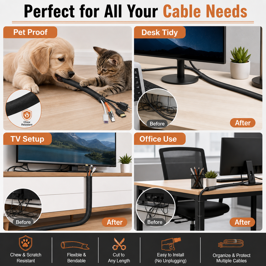 Pet-Proof Cable Protector — 10 Feet (Approx. 3 Meters)