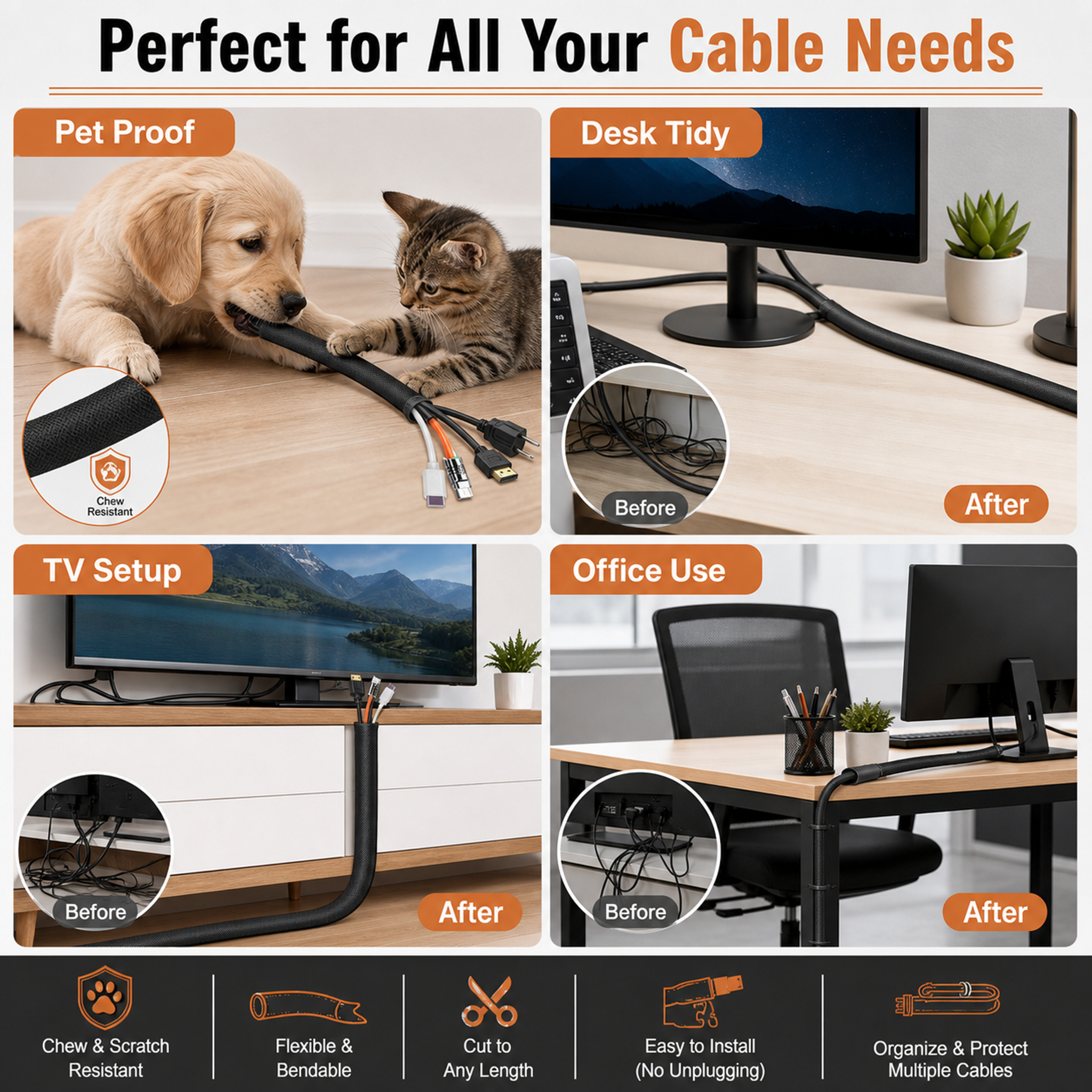 Pet-Proof Cable Protector — 10 Feet (Approx. 3 Meters)