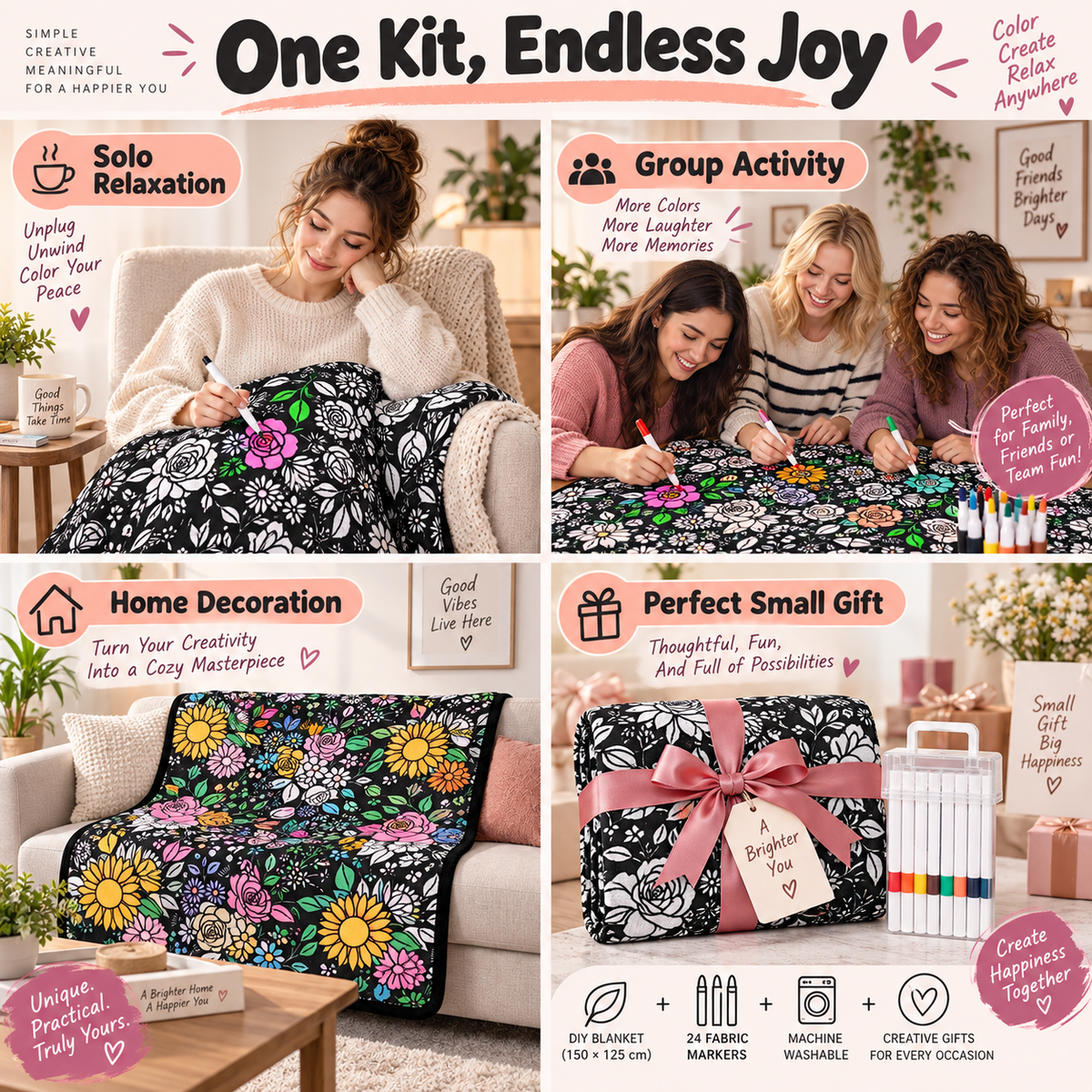 DIY Coloring Blanket Set (includes 24 markers)