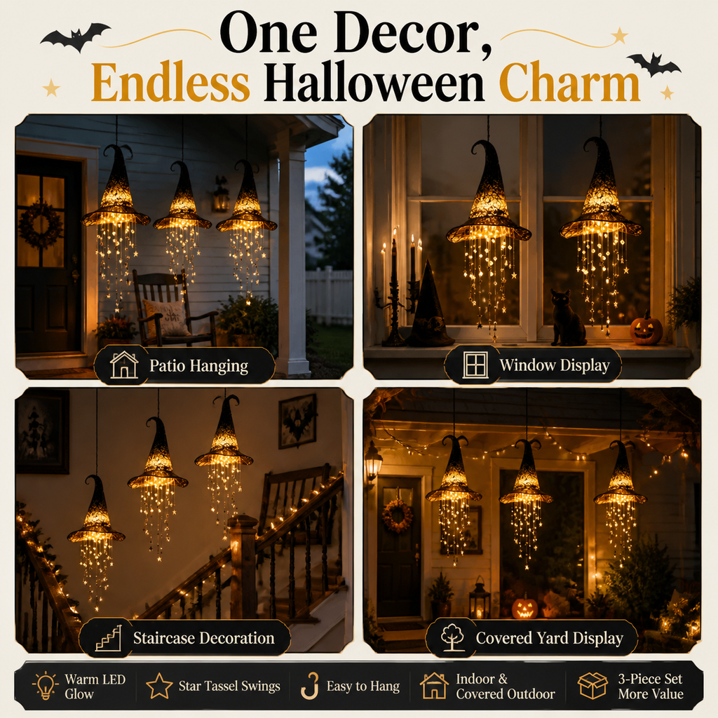 Glowing Star Tassel Witch Hat Ornament
