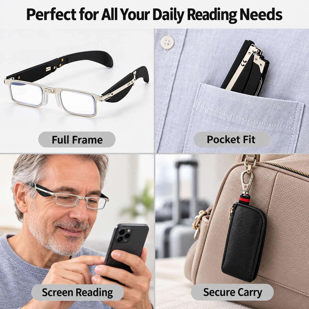 Mini Folding Reading Glasses: HD Anti-Blue Light Eye Protection Portable Readers for Elderly Travel