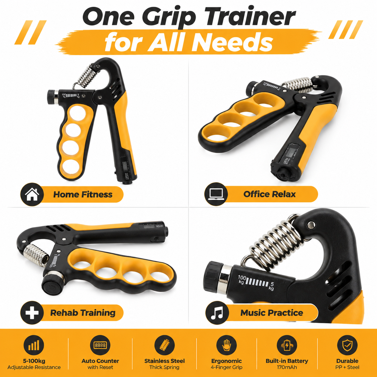 Professional Adjustable-Resistance Hand Gripper