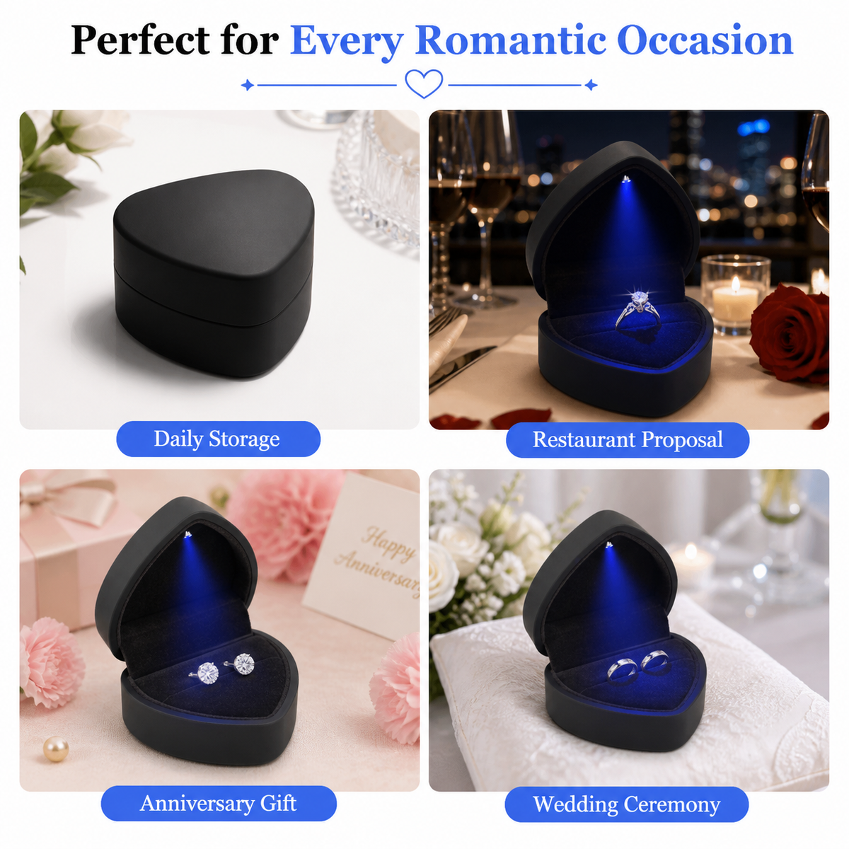 Heart-shaped LED light-up ring box