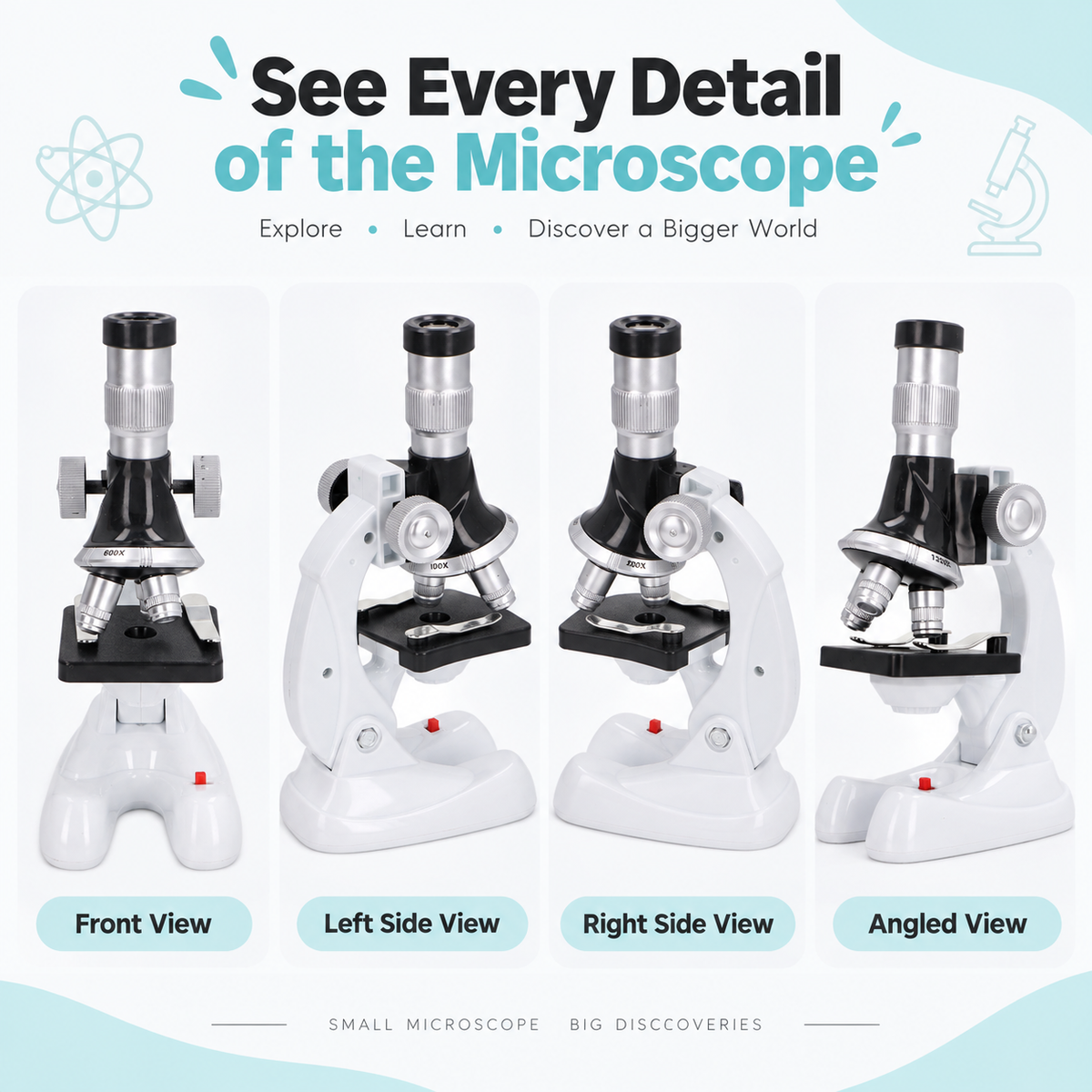 Children's Microscope Set (100x/600x/1200x magnification, equipped with 3 objective lenses)