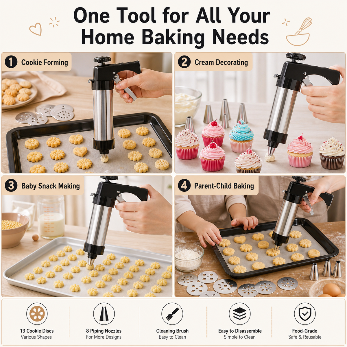Cookie Press (includes decorating nozzles and bean paste molds)