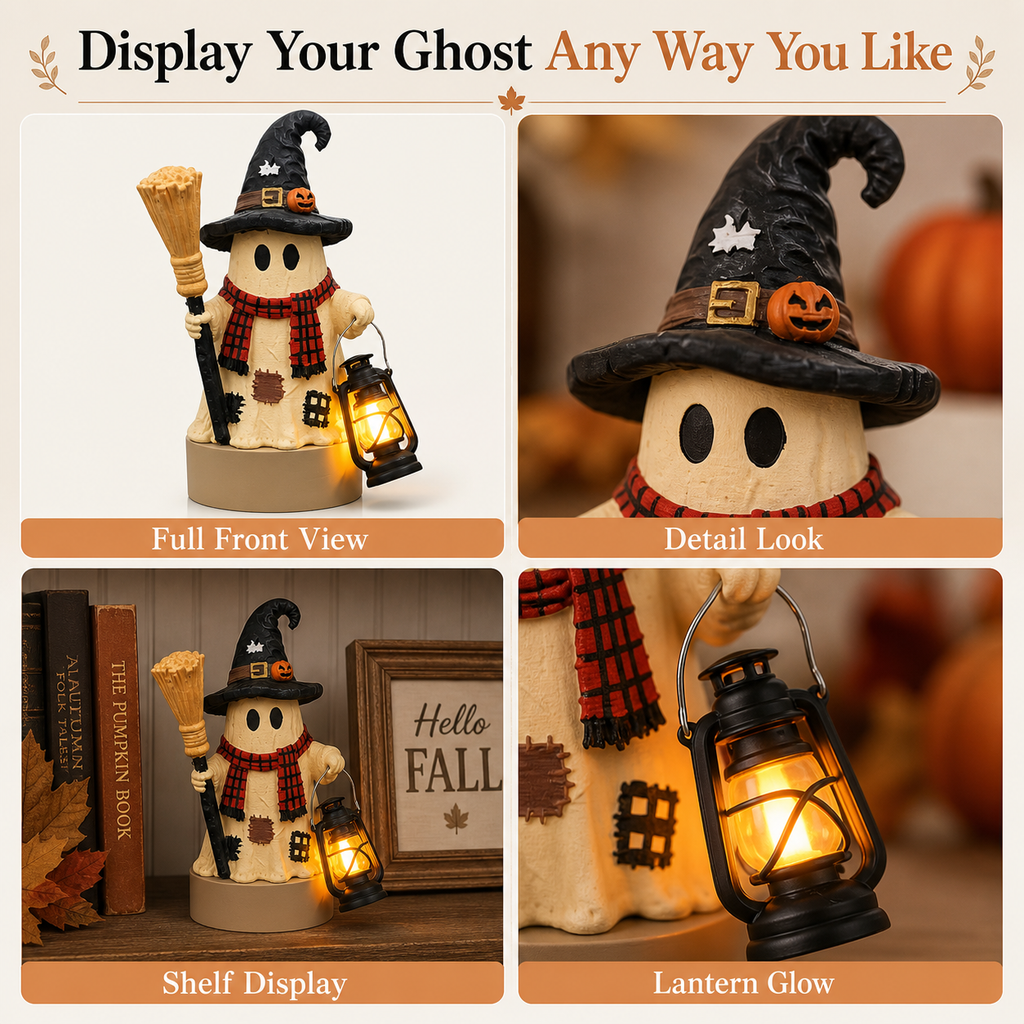 Handmade resin Halloween ghost figurine - with lantern decoration