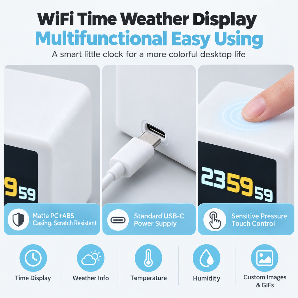 WiFi Time Weather Display Multifunctional Easy Using Desktop Digital Clock