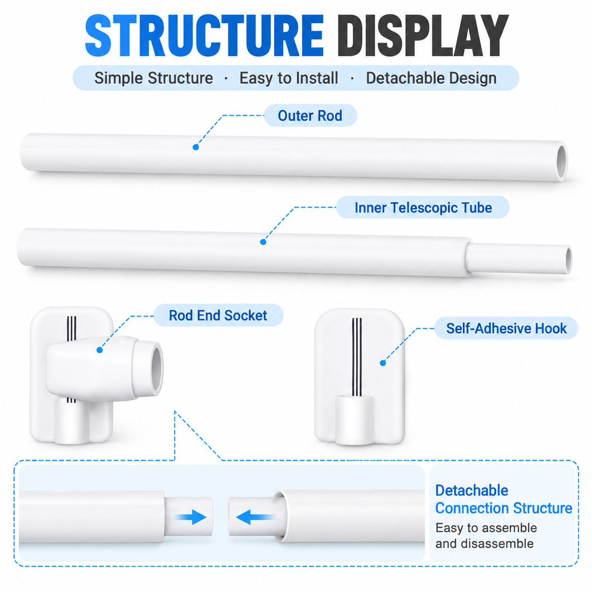 4-Piece Telescopic Tension Rod Set