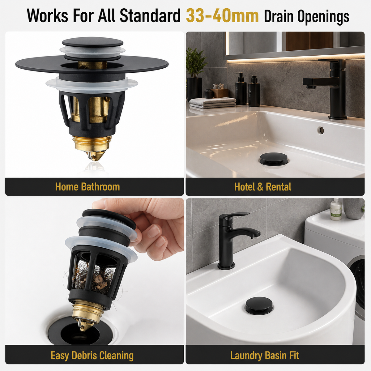 Stainless Steel Pop-up Sink Drain Plug (with Anti-Clog Strainer)