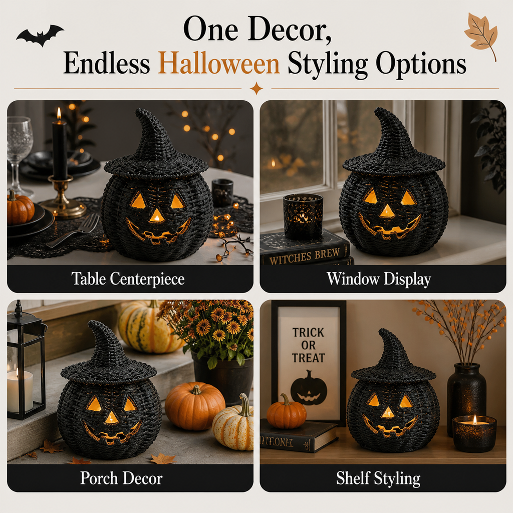 Black resin hollow pumpkin lantern Halloween lantern