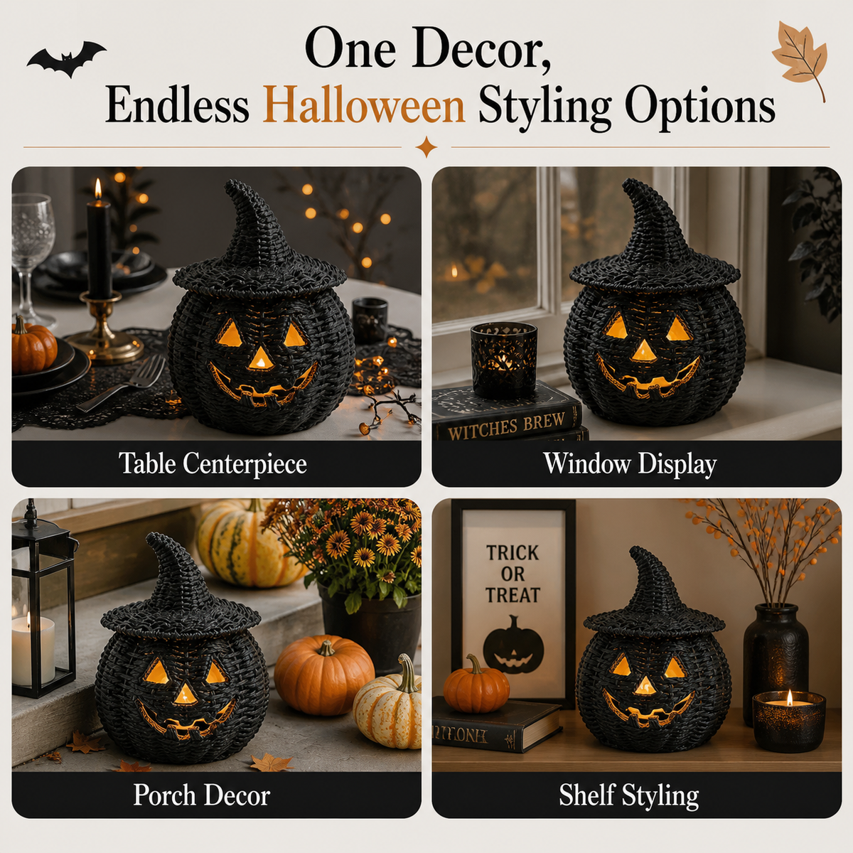 Black resin hollow pumpkin lantern Halloween lantern