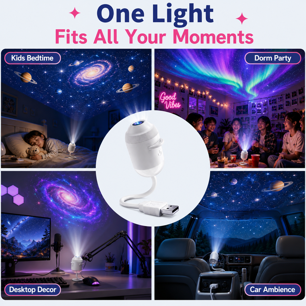 Holographic Galaxy Starry Night Light Projector