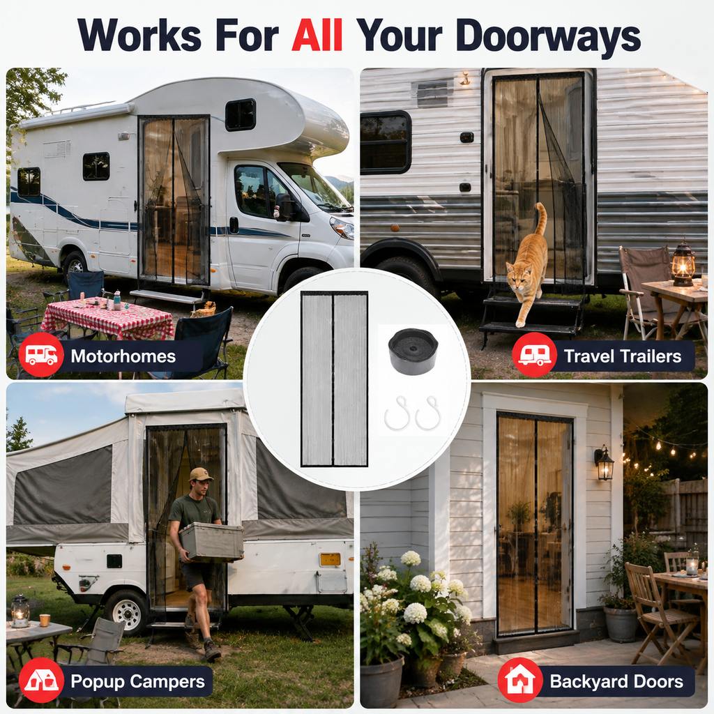Magnetic Suction Hook‑Style Mosquito-Proof Door Curtain for RV