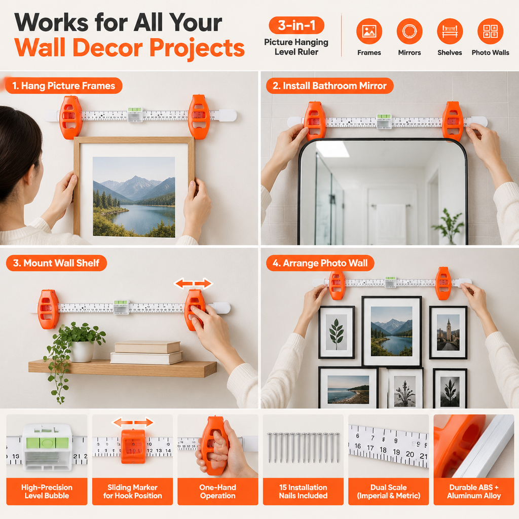 3-in-1 Picture Hanging Tool with Built-in Level