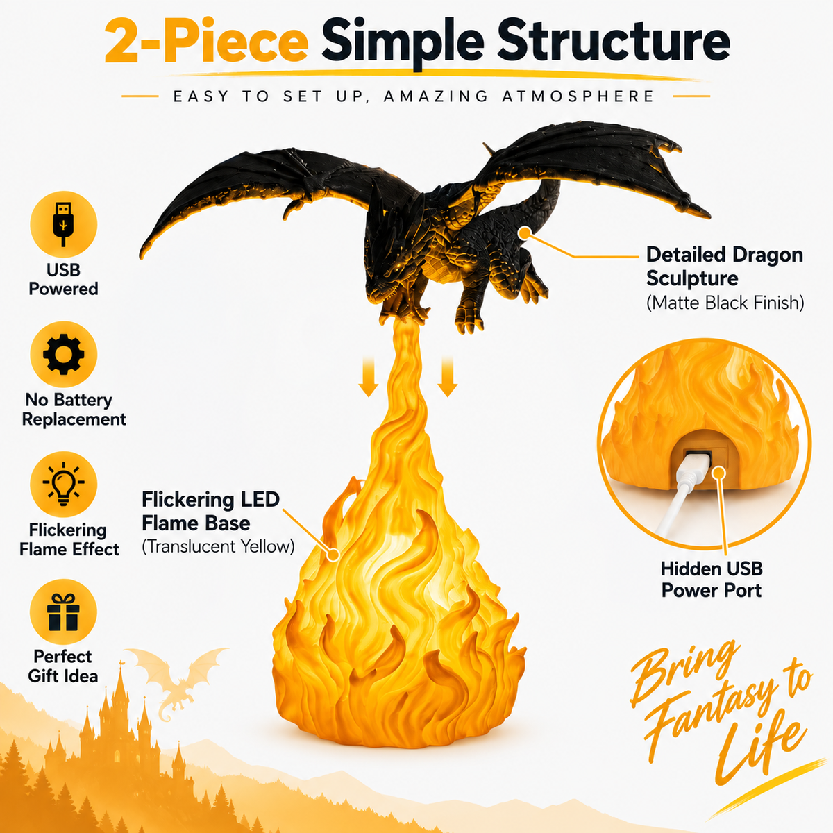 Charizard-shaped night light (with realistic fire-breathing effect)