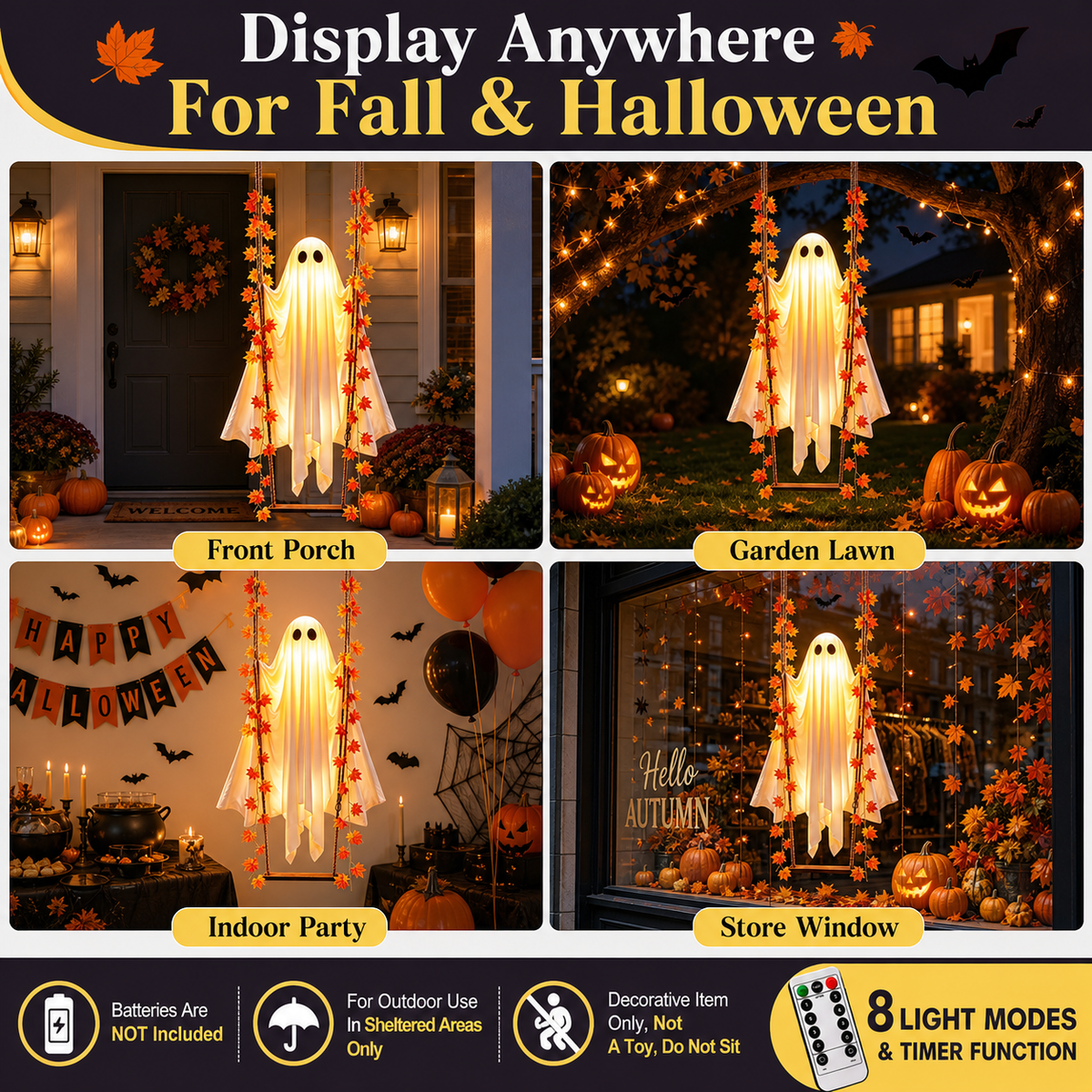 1.2M Hanging Swinging Ghost Halloween Decor