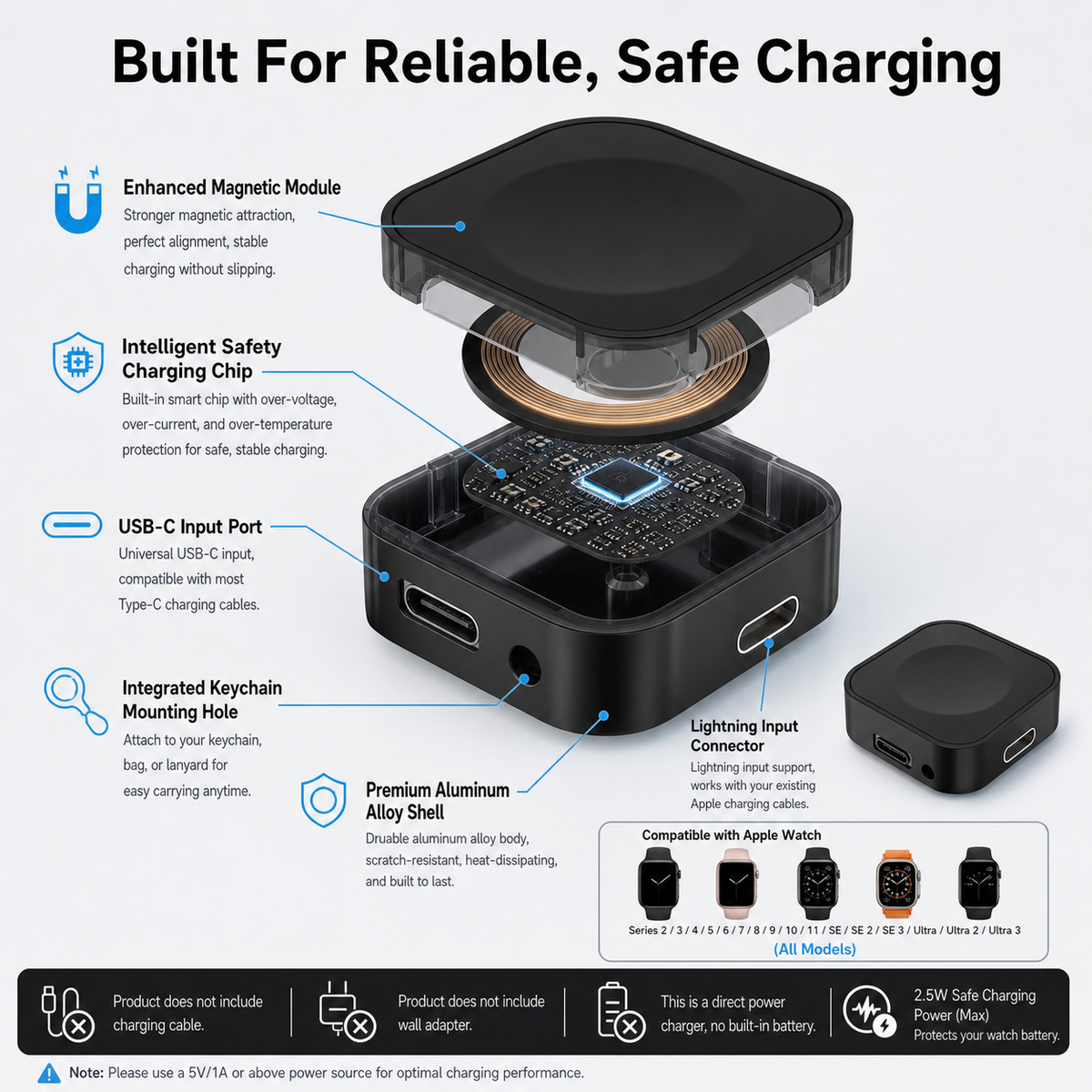 Watch charger: 2.5W magnetic wireless charger