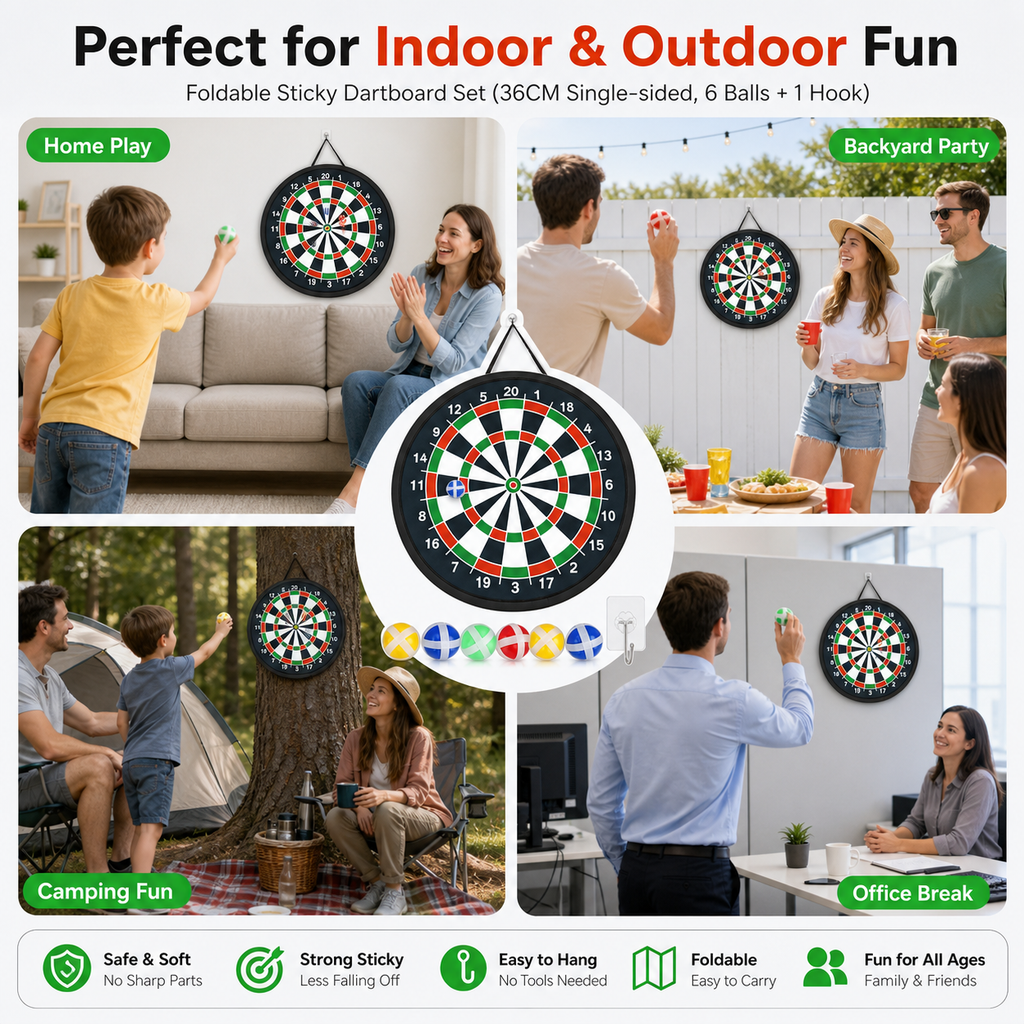 Foldable sticky dartboard set (includes 6 sticky dart balls)