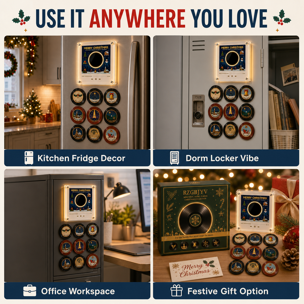 Christmas Mini Vinyl Record Fridge Music Box