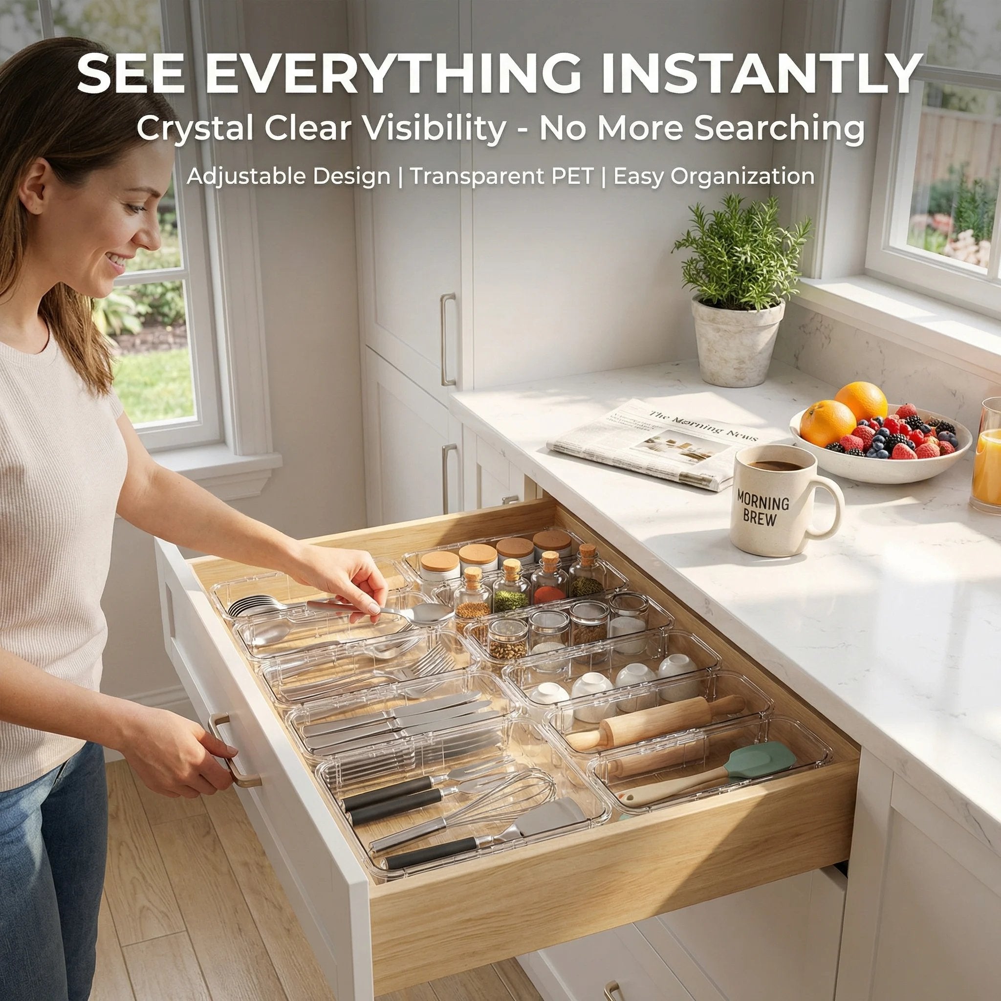 📦 Expandable Clear Drawer Organizer | Customizable Storage