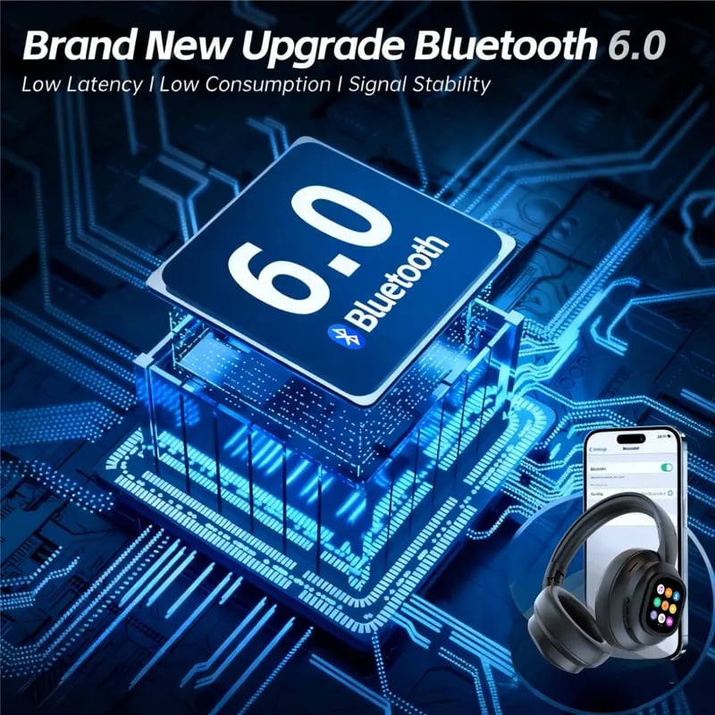 🎧 Bluetooth LCD Touchscreen ANC Headphones with DIY Wallpapers & Smart Features